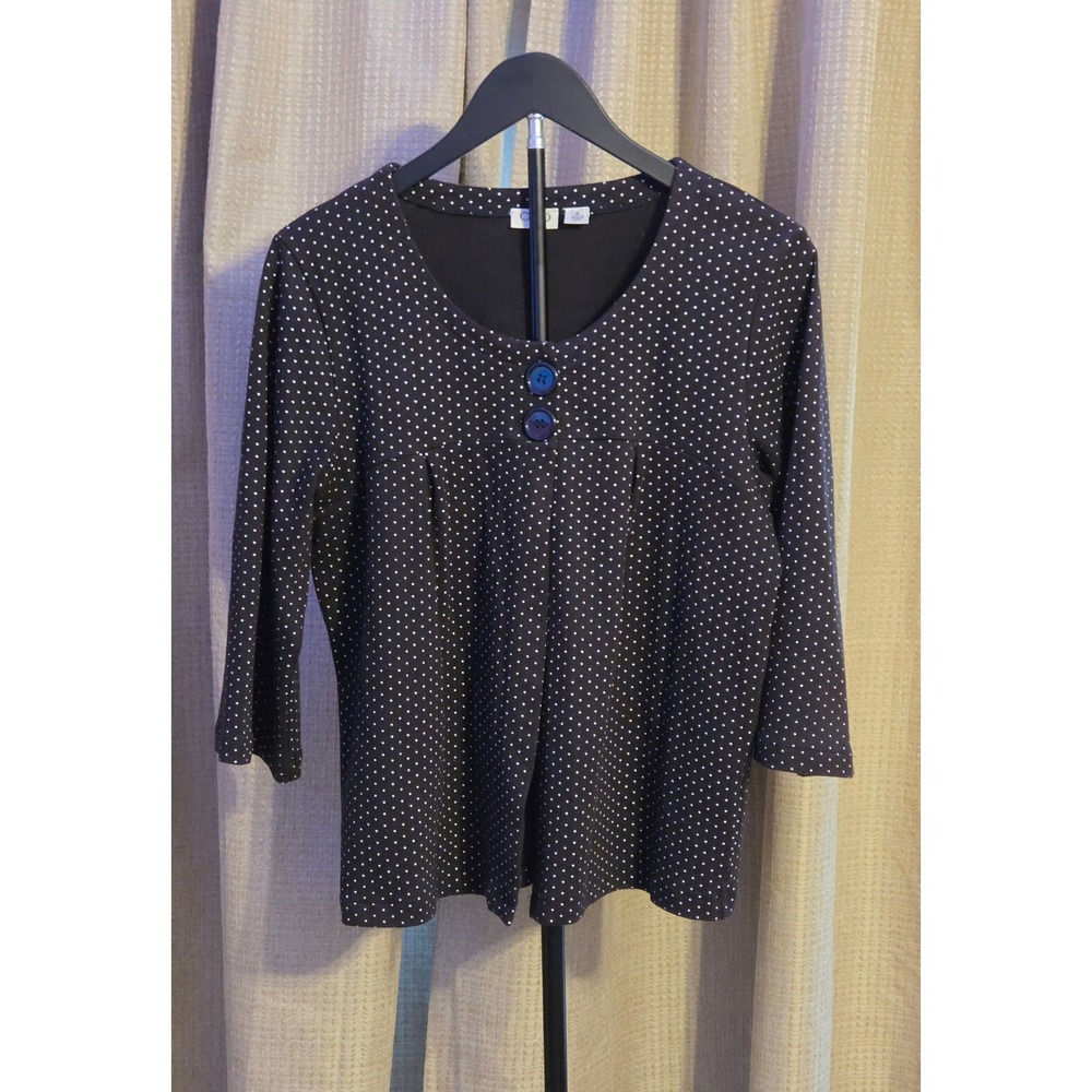 Cato Polka Dot Open Front Pleated Detailed Top Women's Size Medium Black White